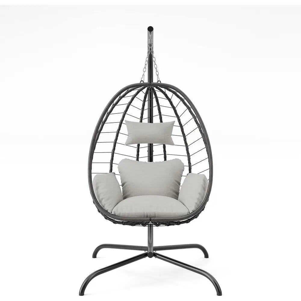 Weather-Resistant Outdoor Wicker Swing Egg Chair with UV-Protected Cushion for Patio, Balcony, or Garden in Beige