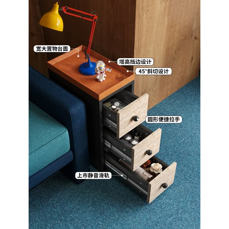 bedside table, very narrow small bedroom space-saving dopamine crevice cabinet, Bauhaus style home creative small apartment