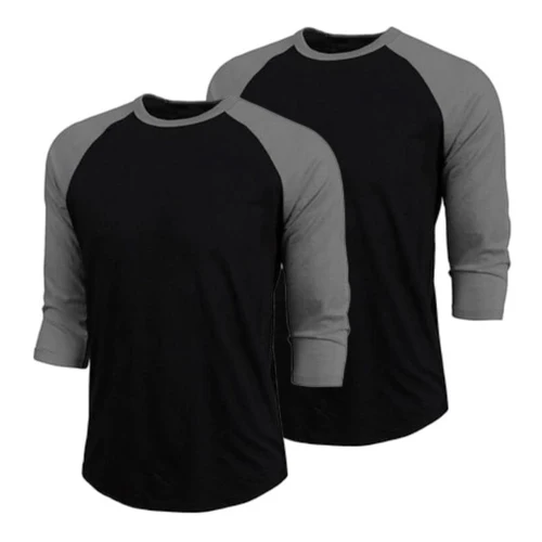 Imagen 2 del producto 1/2 Uds. Camisetas de manga tres cuartos de algodón de otoño, camisetas deportivas para hombre, ropa de gimnasio Silm de retazos de primavera, camiseta de Fitness