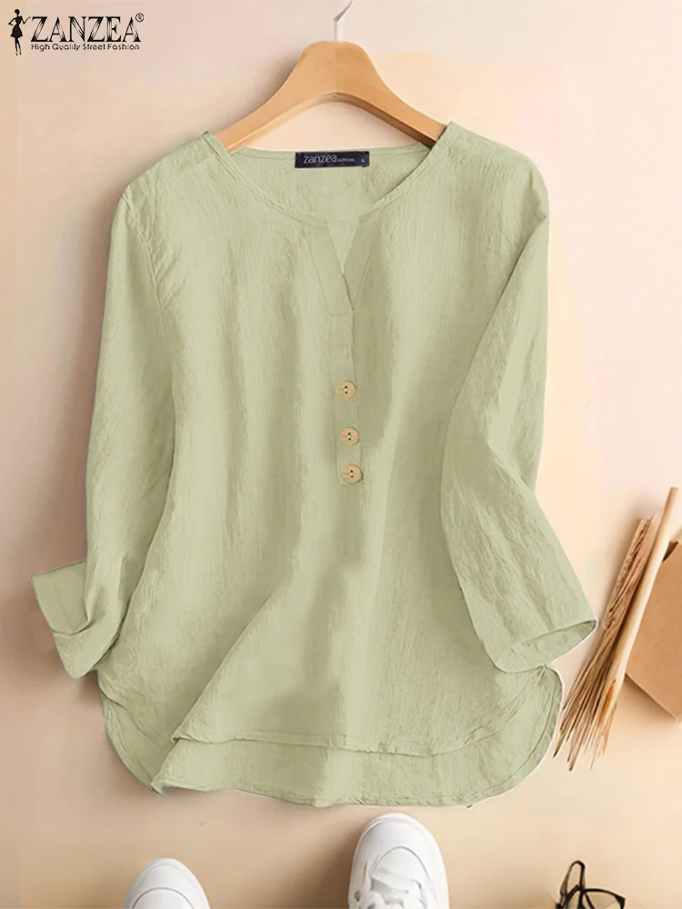 

ZANZEA Summer Casual 3/4 Sleeve Solid Blouses Work Shirt Women V Neck Tunic Tops Female Chemise Elegant Work OL Blusas Oversize
