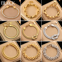 EILIECK 316L Stainless Steel Waterproof Bracelet Bangles For Women Girl Trendy Metal 18 K Plated Thick Wrist Chain Jewelry Gift