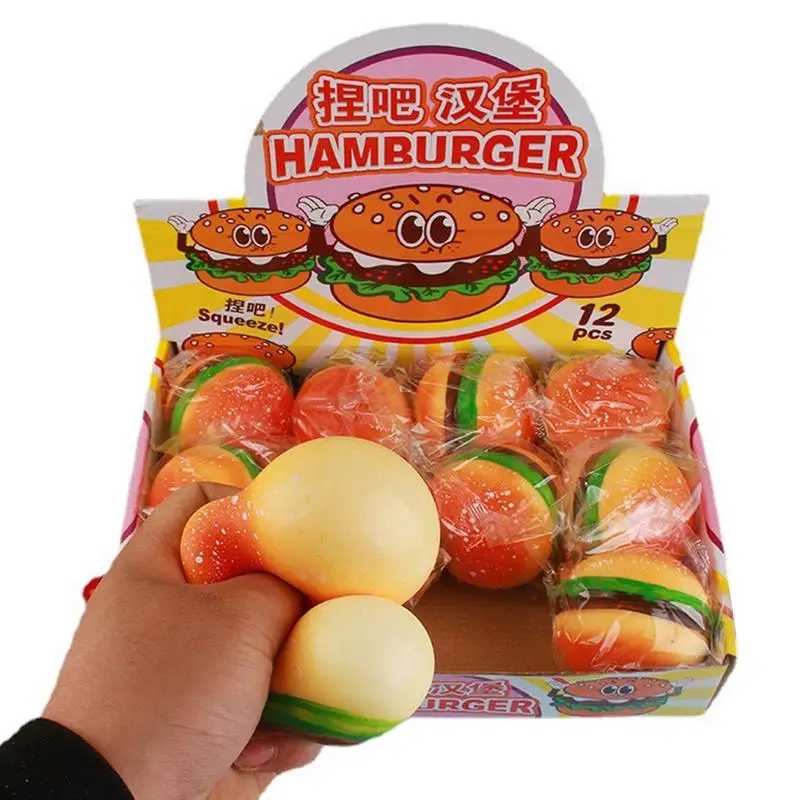 

Hamburger 12 Pcs Hamburger Stress Balls Squeeze Bread Stress Relief Simulation Cute Food Hand Toy Stretchy Slow Rising Toys For