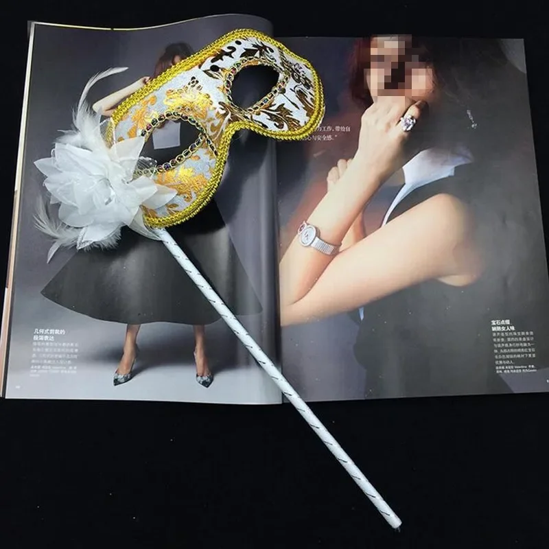 Women Handheld on Stick Rod Feather Mask for  Carnival Party Prom Ball Fancy Dress Christmas Halloween Wedding Festival