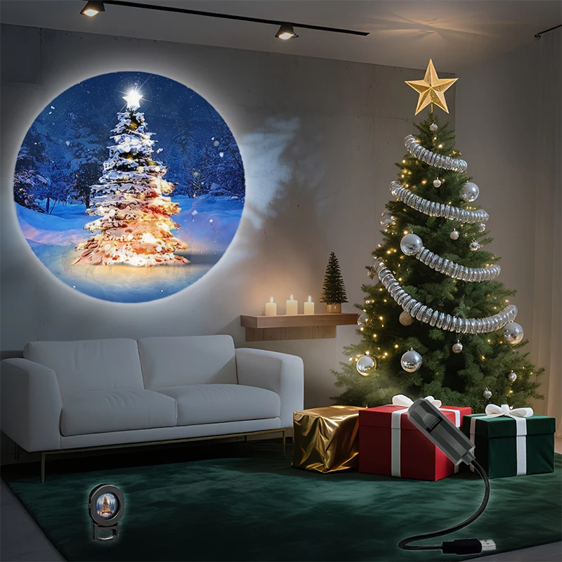 2025 Christmas Decoration Projector LED Night Light USB Powered 360° Rotatable for Creating Festive Atmosphere on Wall Ceiling
