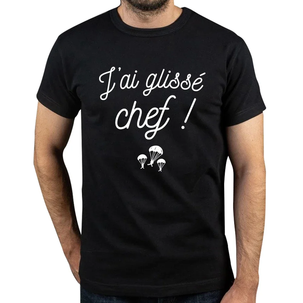 J\'ai Glisse Chef Humor Tshirt With French Text I Slip Chief Cult Movie Phrase Funny T Shirt 100% Cotton EU Size