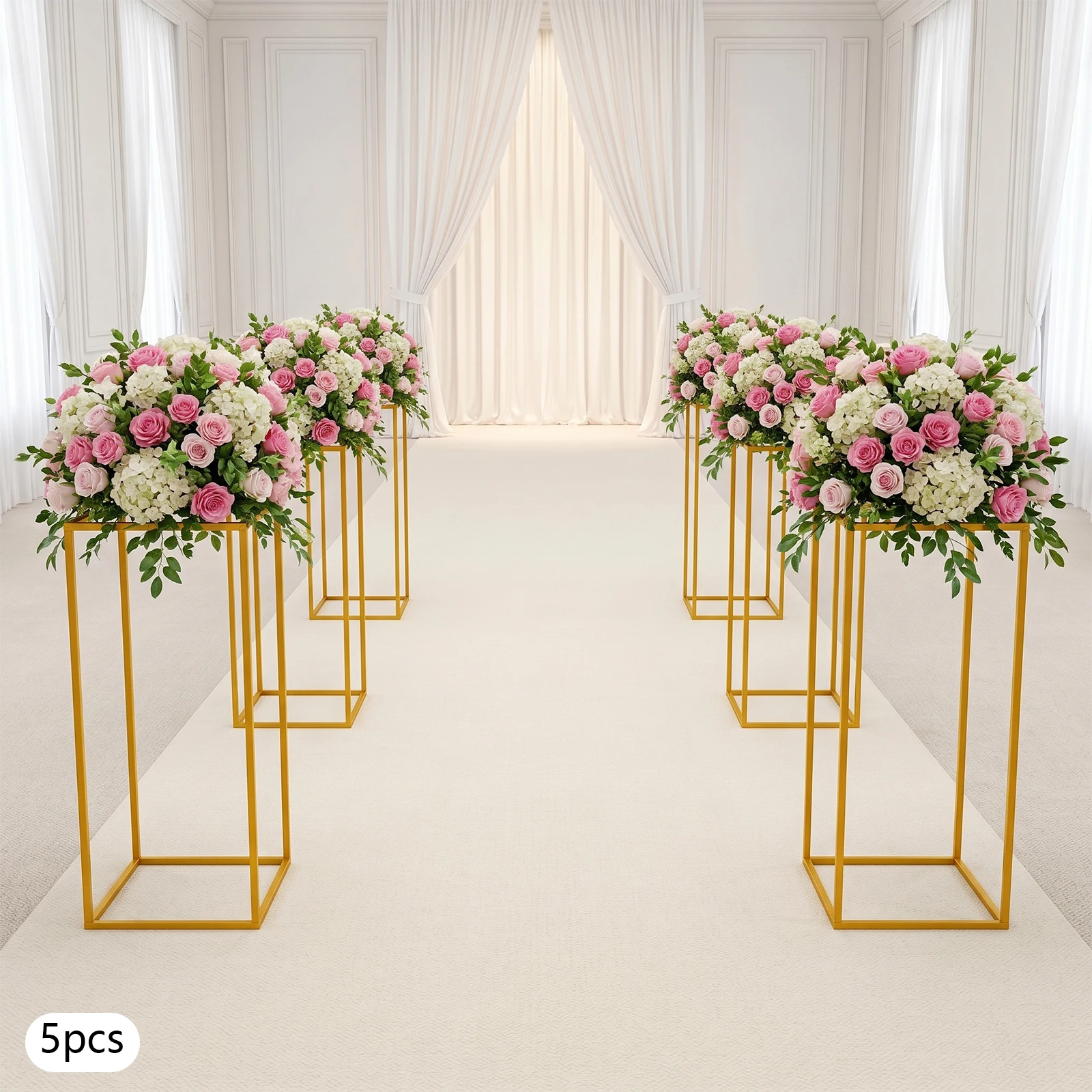 5 Pack Gold Wedding Flower Stands, Rectangular Hollow Frame Display Rack, 23.62in Height Free Standing Floral Display Holder For Wedding Party Birthday Baby Shower Banquet Event Decor
