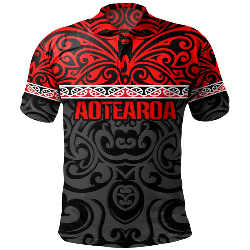 New Zealand Maori Pattern Polo Shirts Men 3D Printed Aotearoa Tonga Button POLO Shirt Street Oversized Short Sleeve Tops Tees