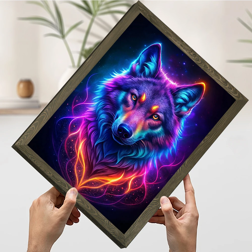 Neon Wolf Porträt Druck Poster Bilder Wand Kunst Leinwand Malerei für Dekoration Home Decor Artikel Dekorative Bild Zimmer