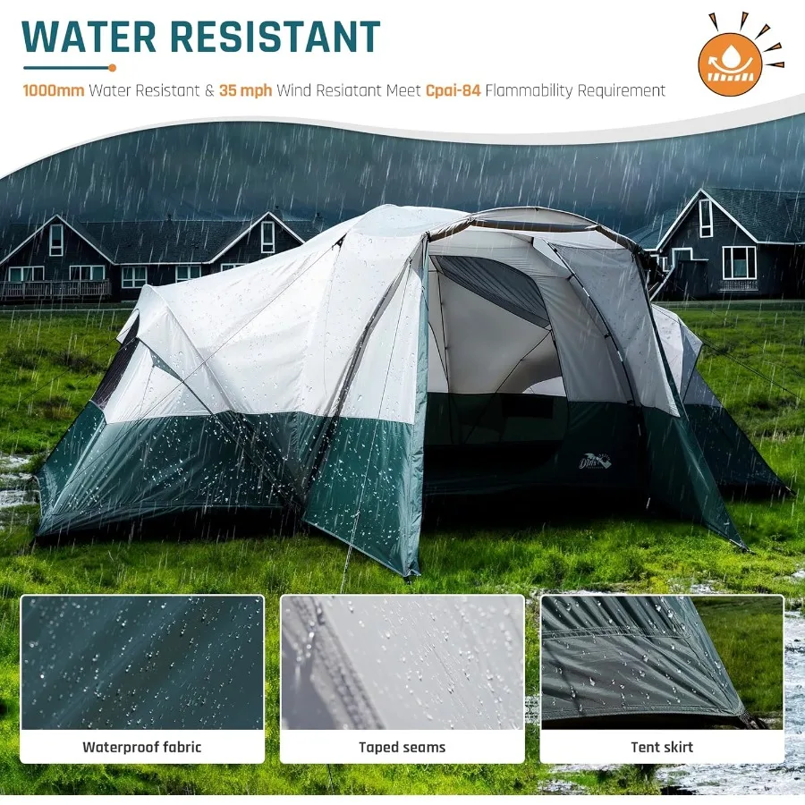 8 10 11 شخص خيمة تخييم مع الشرفة خيام عائلية كبيرة للتخييم PU1000MM خيمة مقاومة للماء مع 5 نوافذ شبكية قابلة للإزالة Ra