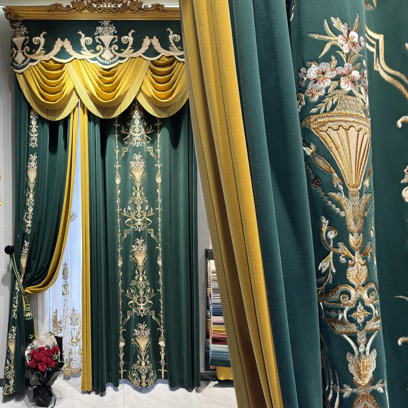 

Customized High-end Villa Living Room and Bedroom Embroidered Black Velvet Cloth High-end Embroidered Window Tulle