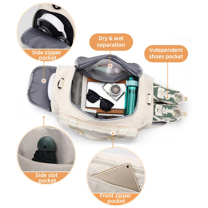 スポーツフィットネス女性バッグジムヨガダッフルバッグ靴ポケット付きアウトドアハイキング水泳荷物収納ハンドバッグ大型バックパック