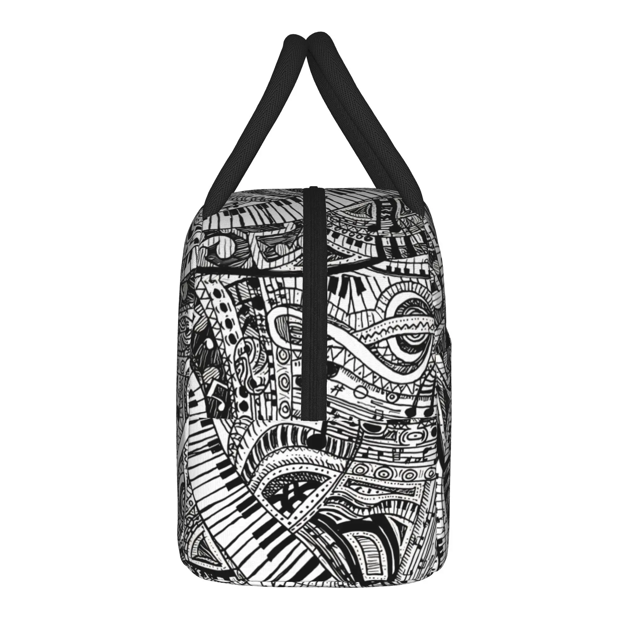 Music Doodle Nocturne Piano keyboard Insulated Lunch Bag Thermal Bag Reusable,Meal Container  Portable Tote Lunch Box