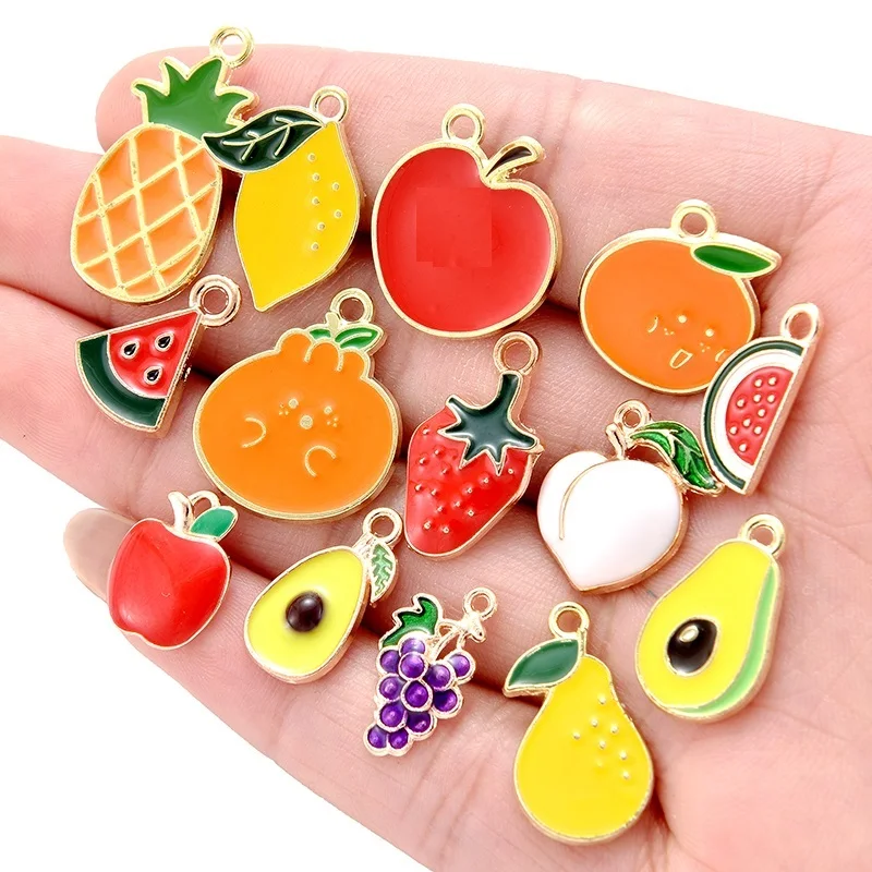 10pcs 23 Styles Alloy Metal Enamel Pear Banana Watermelon Apple Charms Fruit Pendant For DIY Bracelet Necklace Jewelry Making