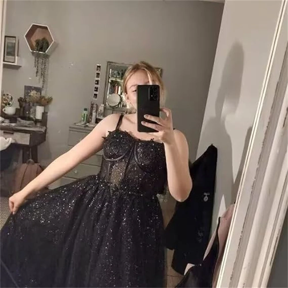 Robe de Soirée Fendue en Tulle avec Bretelles Spaghetti et Fermeture Éclair, Tenue Formelle à Dos aux