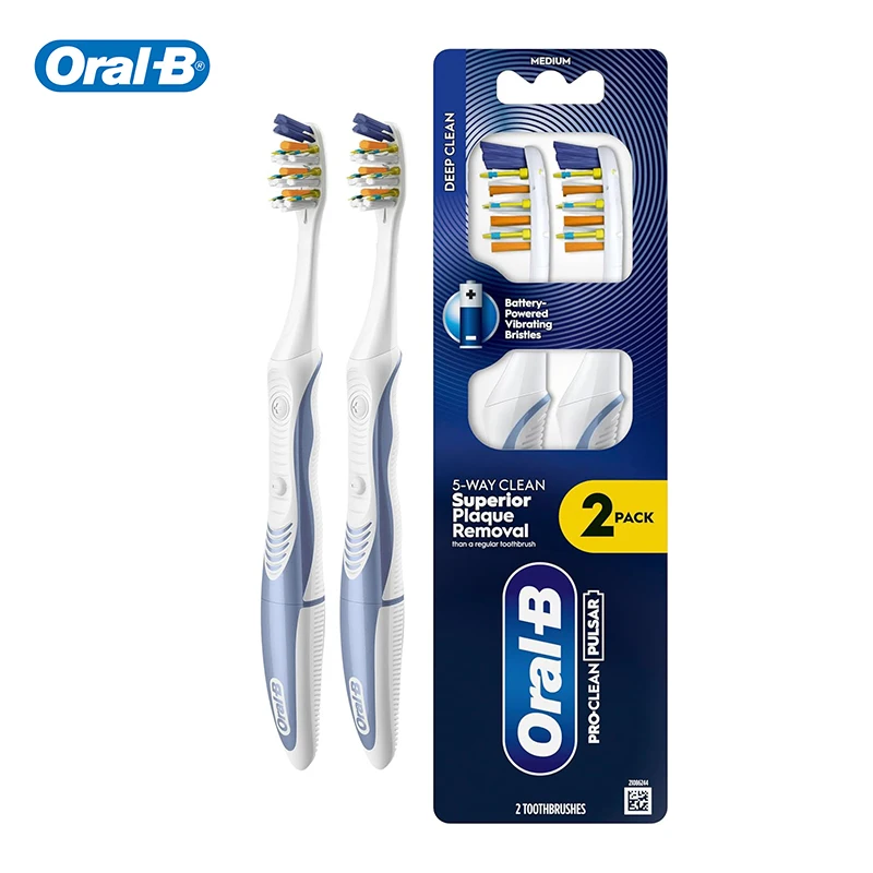 Oral-B Pro 3D White Electric Toothbrush 2pcs, Battery Powered Pulsar Vibrating Bristles, Daily Whitening Oral Care Toothbrush