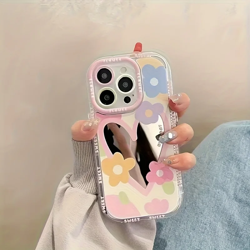 Koreanische Farben Niedliche Blumen-Spiegel-Handyhülle für iPhone 11 13 12 14 15 16 17 Pro Max XS XR 7 8 Plus Liebliche Harte Stoßfeste Hülle – Detail 7