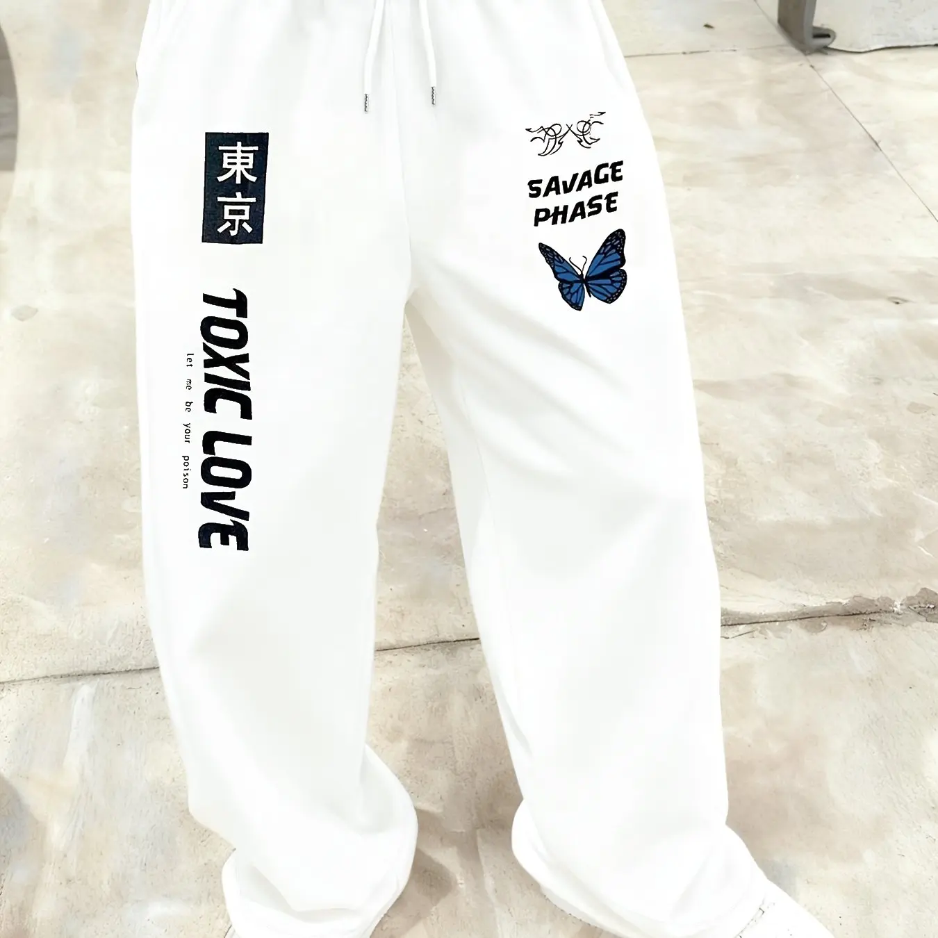 Men's Casual Sports Pants, Tokyo Trendy Culture Hot Selling Pattern, Drawstring Wide Leg Casual Pants