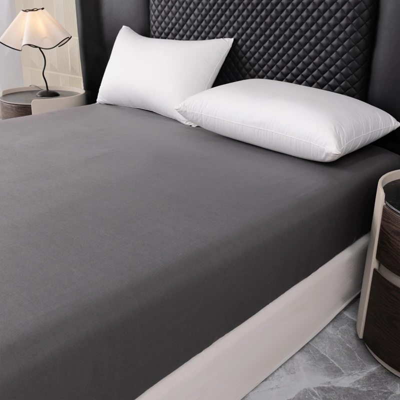 Washed Cotton Gray Fitted Sheet Soft Breathable Bed Sheet Deep Pocket All-Round Elastic For King Size 17inch Height Mattress