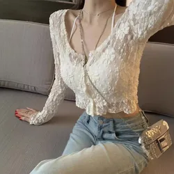 Long Sleeved Thin Sun Protection Versatile Lace Summer Short Cardigan Jacket Summer Top White Shawl Hollow Out Temperament