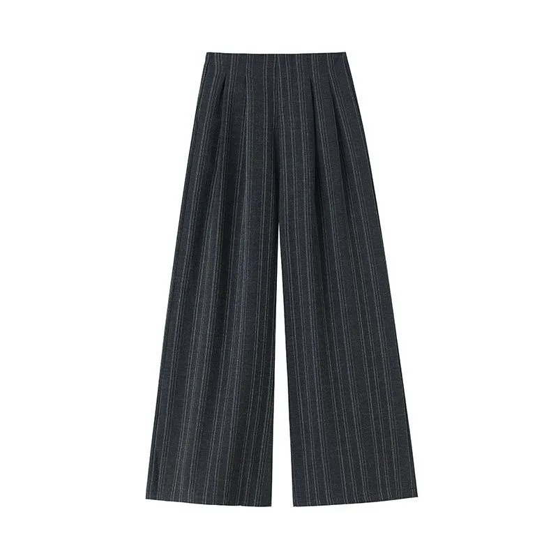 New Womens Striped Wide-leg Pants Spring Autumn and Winter High Waist Drape Pants Female Loose Casual Harlan Suit Pants Trousers
