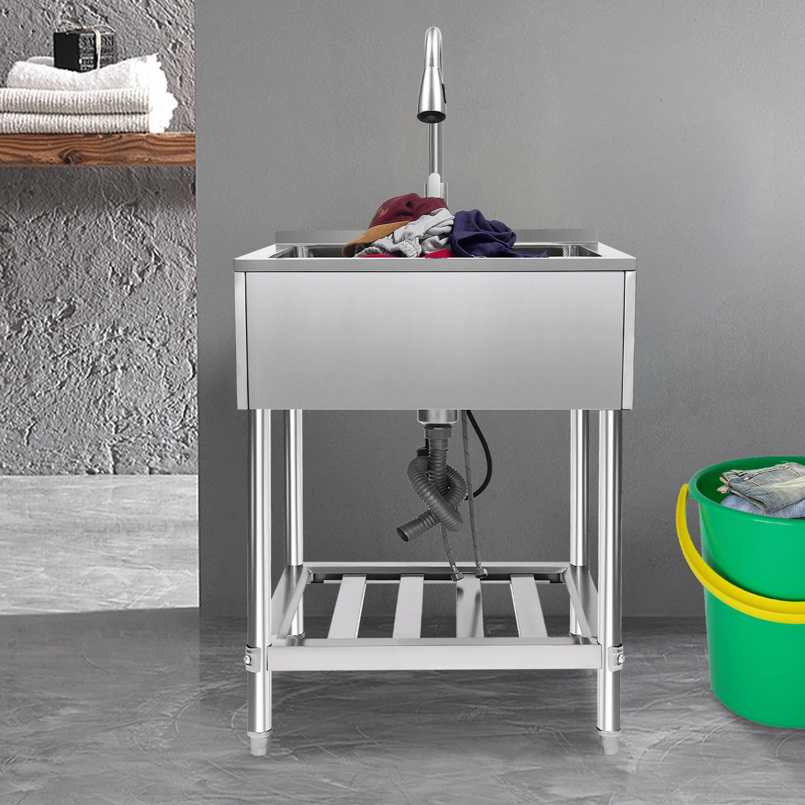 Proses Penarikan Kawat untuk Wastafel Laundry Stainless Steel Komersial dengan 360° °   Keran Tarik Keluar Beban Maksimal 100kg Model Berdiri Bebas 25x34.25in