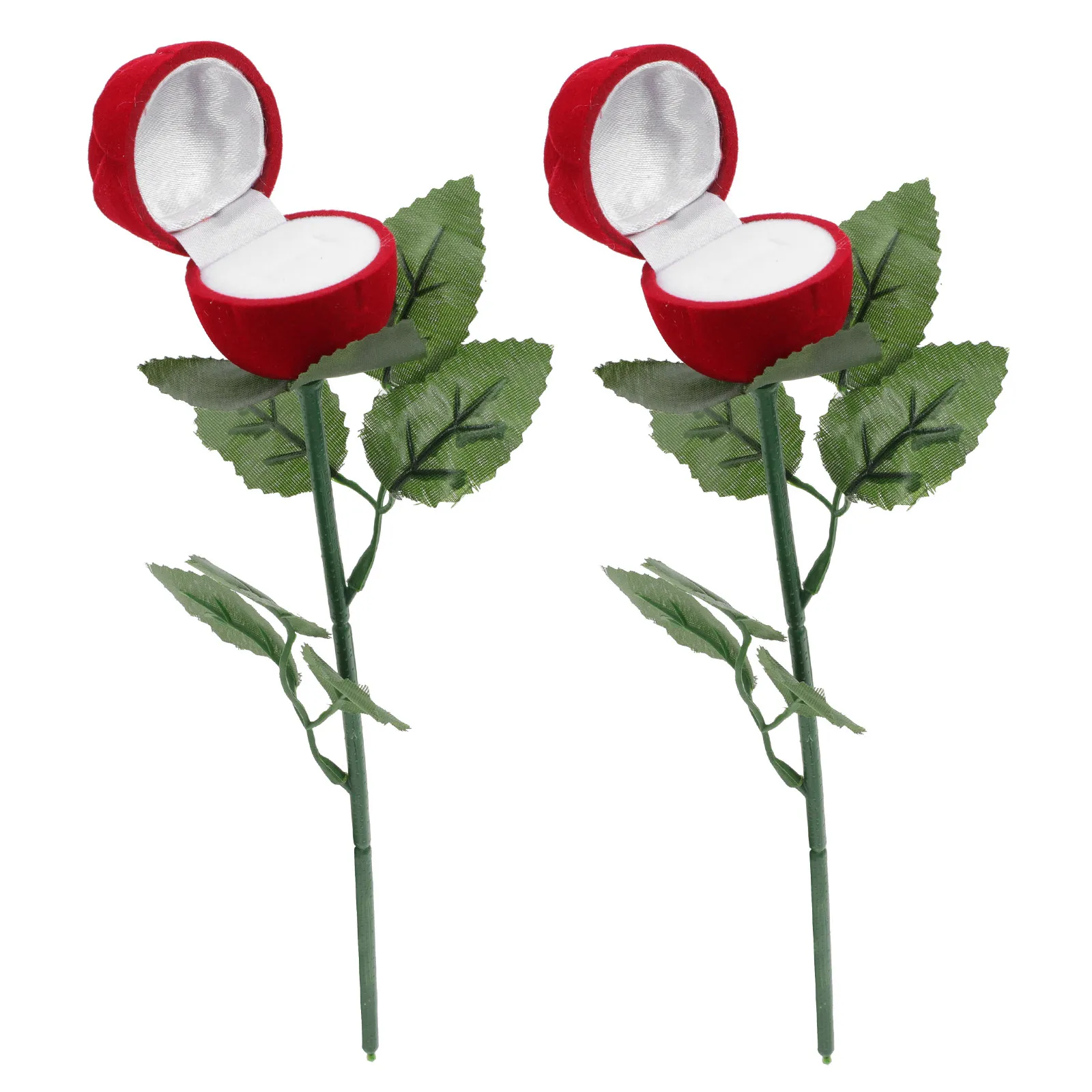 

2Pcs Rose Jewelry Boxes Delicate Ring Storage Case Compact Ring Holder for Valentine Wedding Gift Romantic Design