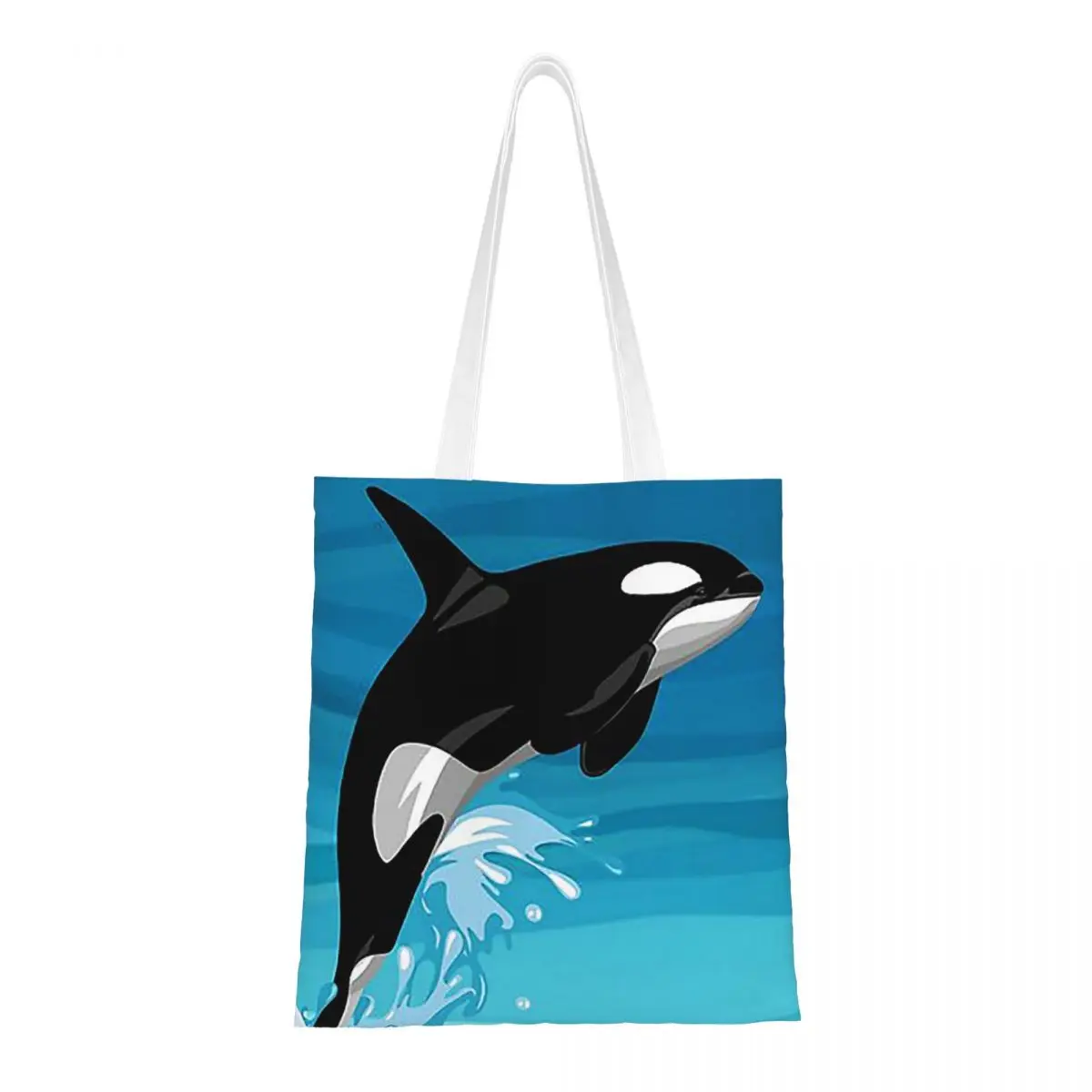 Orca Aquatic Sea Ocean Killer Whale Shopping Bags Ladies Canvas The Tote Bag Folding Ladies Shoulder Tote Travel Handbag