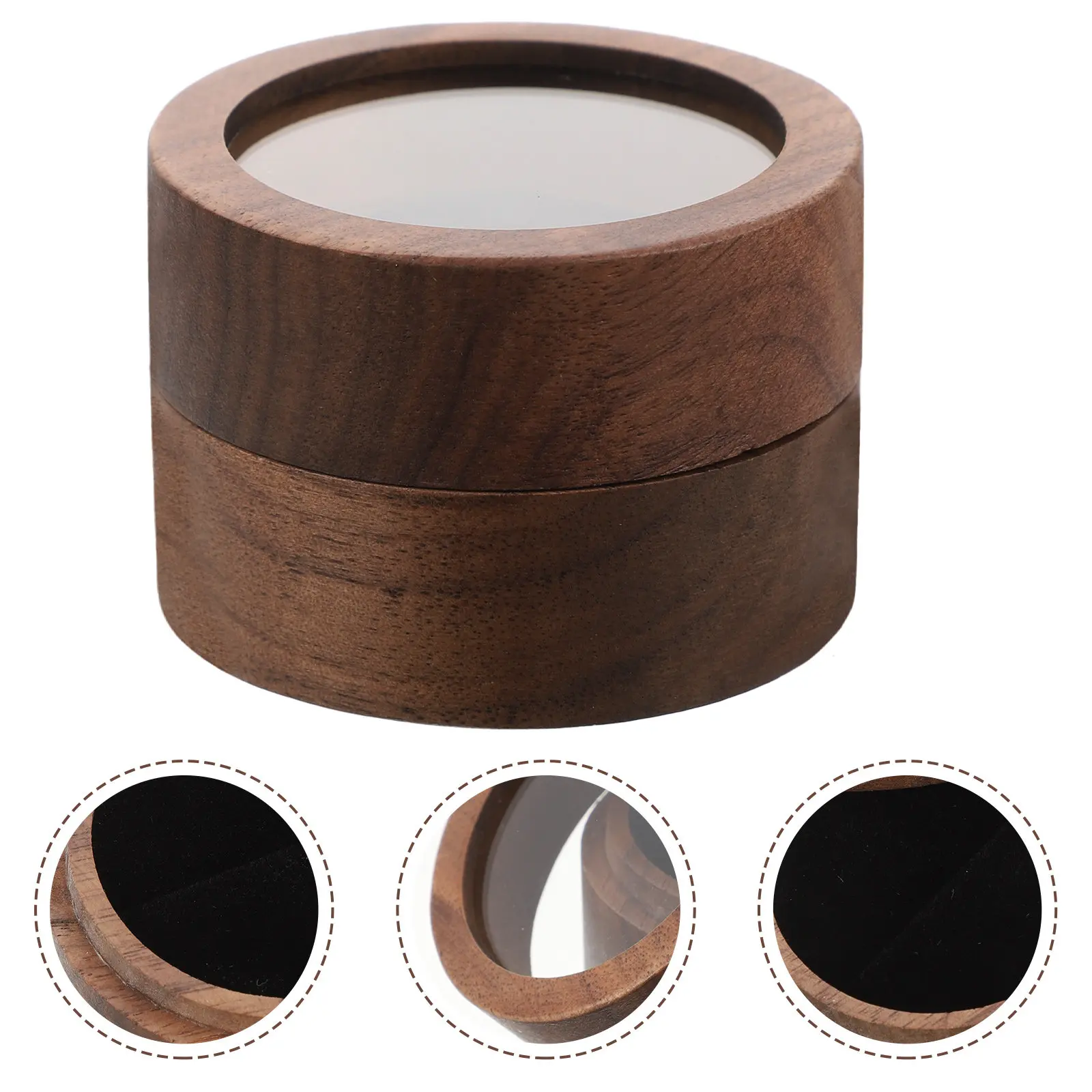 Round Wooden Ring Box Wedding Engagement Proposal Ring Storage Case Romantic Jewelry Holder Portable Gift Jewelry Box