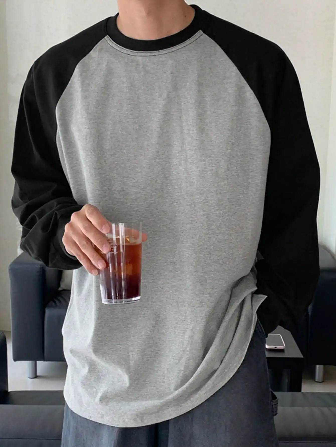 Men's Autumn Contrast Raglan Long Sleeve T-Shirt, Casual Loose Fit for Fall