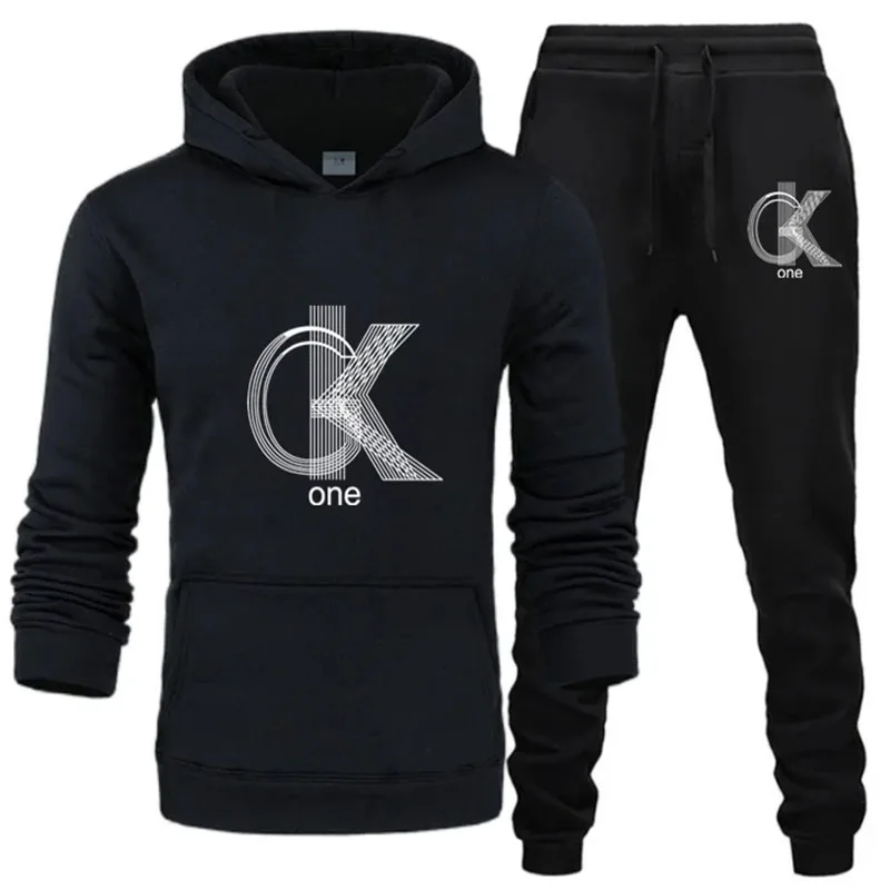

CK Plus-size Men Women's Fashion Print Hoodies + Pants Set Casual Tracksuits Plus Size Sports Clothing Set tracksuits