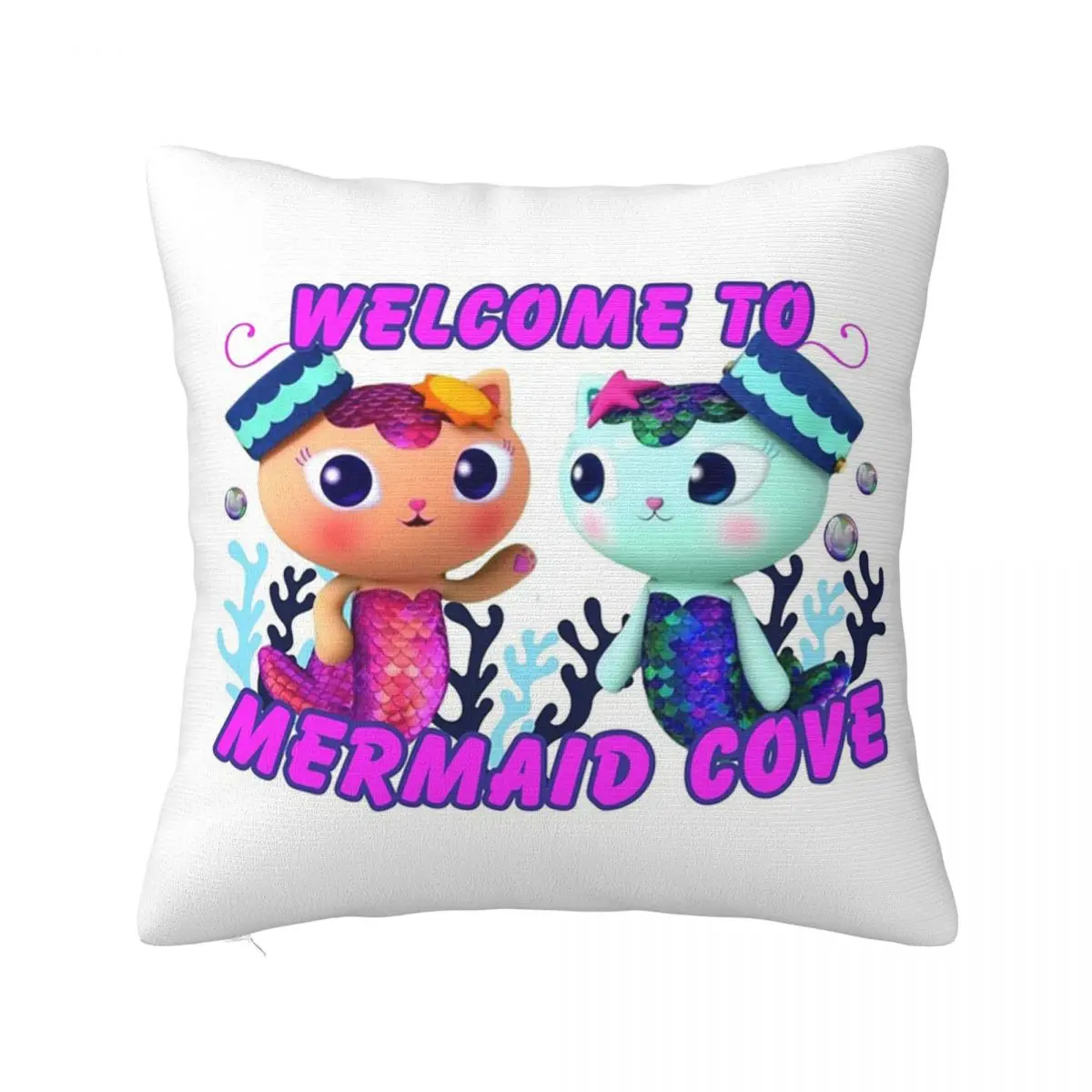 Welcome To Mermaid Cove Featuring SunnyCat And Mercat Gabbys Dollhouse Square Pillowcase Pillow Cover Cushion Zip Throw Pillow