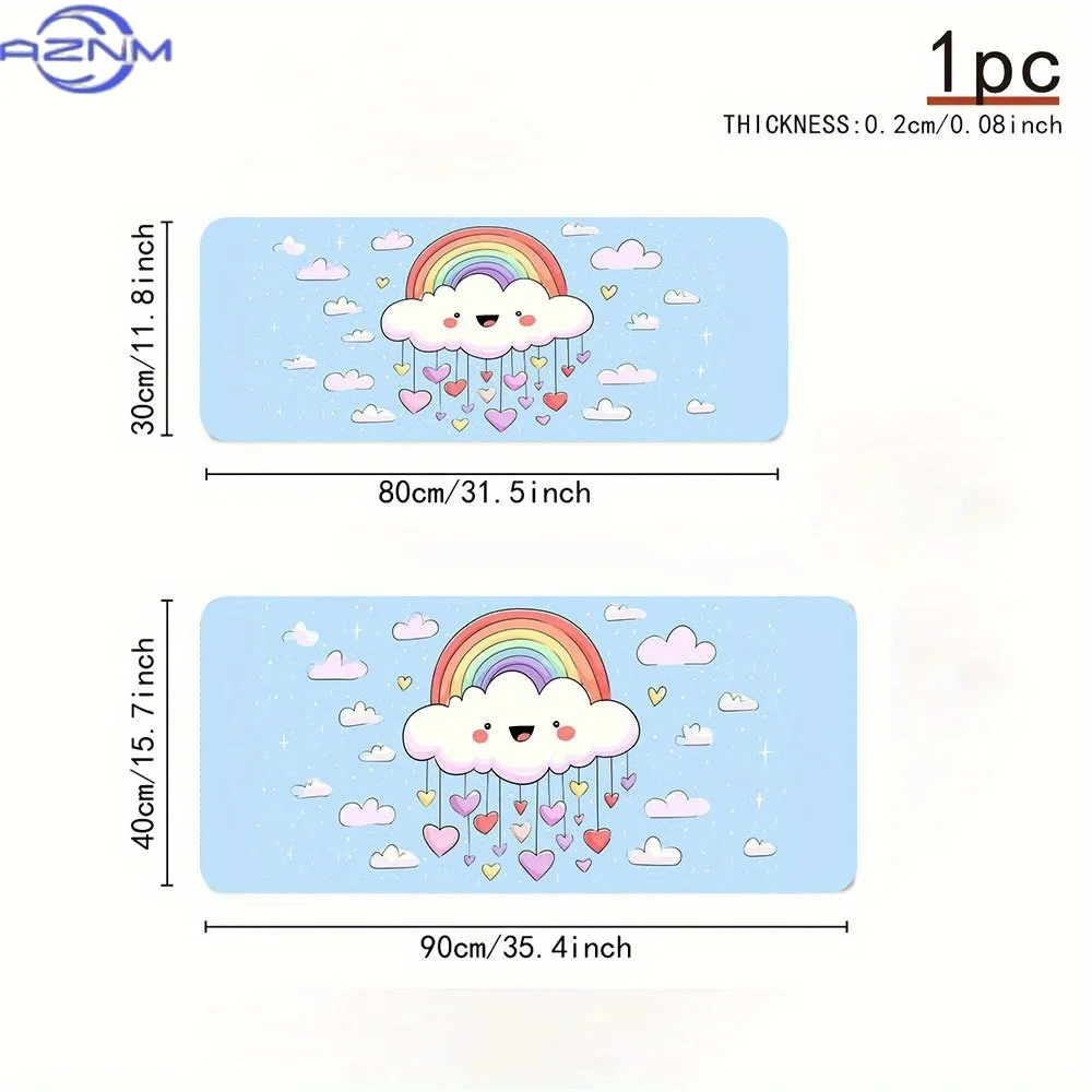 1pc Kawaii Cloud with Rainbow Heart Mouse Pad - Large Rubber Desk Mat for Office, Gaming, and Home Decor, Rectangular Keyboard a
