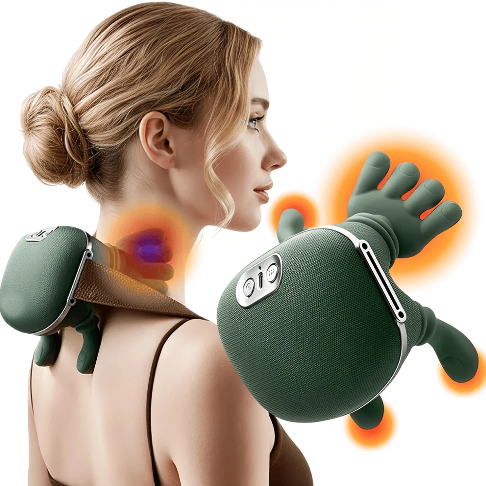 Massageador Cervical com Calor e 8 Pontos de Massagem Portátil e Sem Fios para Alívio de Dores