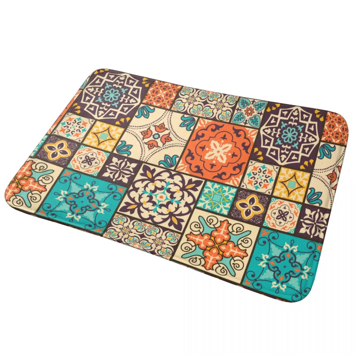 Talavera Tile Bath Mat Super Absorbent Ottoman Motifs Doormat Non Slip Rugs for Bathroom Floor