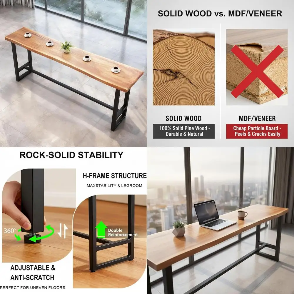 

Natural Live Edge Solid Wood High Top Table with Metal Legs, Industrial Style Counter Height Dining for Kitchen or Living Room