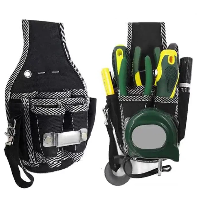 Bolsa de herramientas de lona, riñonera de repuesto para carpintería, pequeña bolsa de electricista de tela Oxford negra, herramienta de Hardware, cinturón