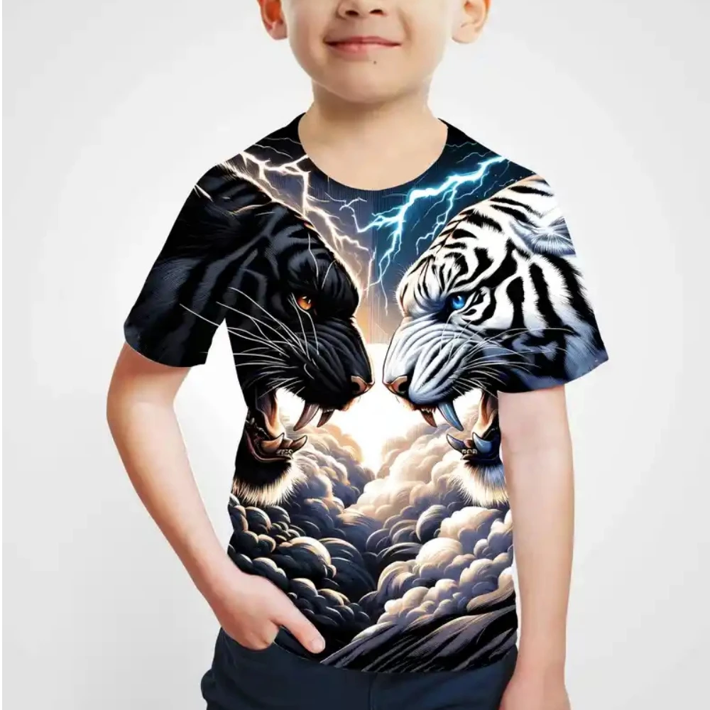 T-Shirts for Children Top Animal Tiger 3D Print T-Shirt for a Boy Summer Short Sleeve Tops Fashion Junior Boys' Summer Clothing