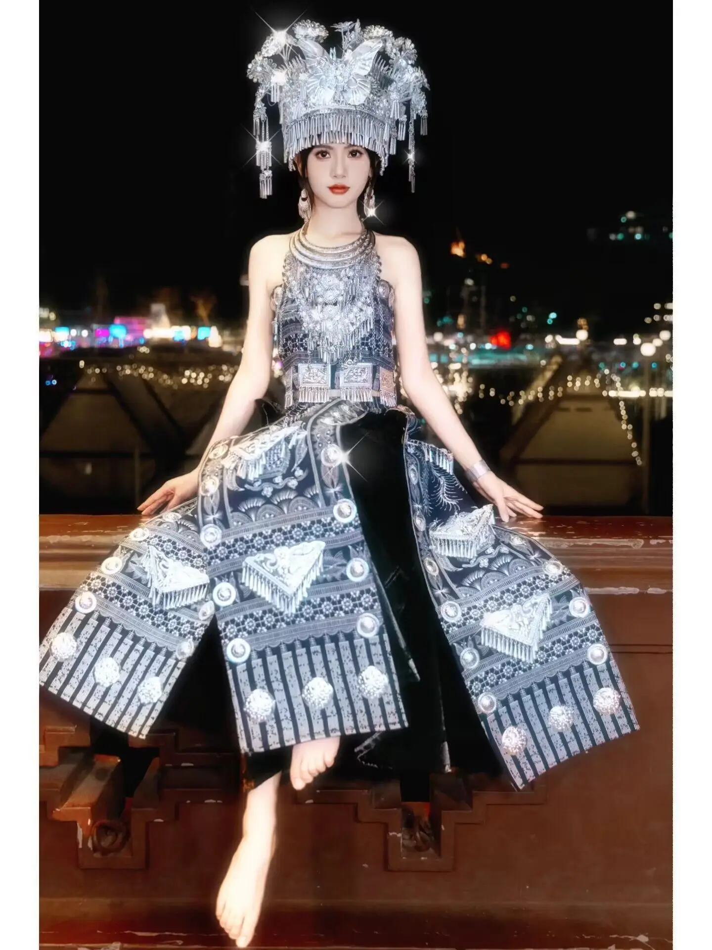 2023 The New Hani Nationality Exotic Style Xishuangbanna Miao Maidan Dress With Chest Minority Nationality Clothes