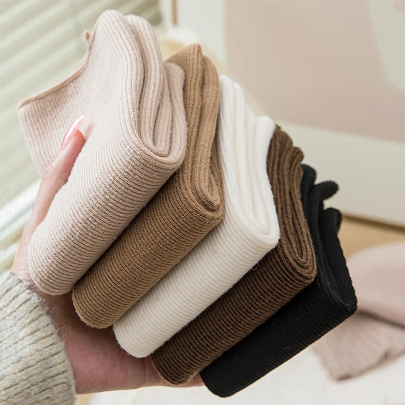 2/5 أزواج النساء الصلبة سنوفيلد الجوارب مريحة الدافئة سميكة منتصف جوارب أنبوبية موضة شريط العجل الجوارب بسيطة الإناث المنزل الجوارب #6