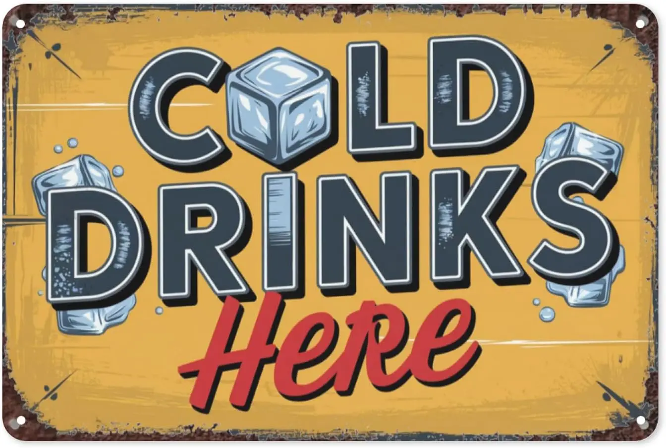 【Chill Zone】Cold Drinks Here 8X12IN Retro Tin Sign - Vintage Metal Wall Art for Bar/Patio Decor, Rustic Diner Style Poster  sign