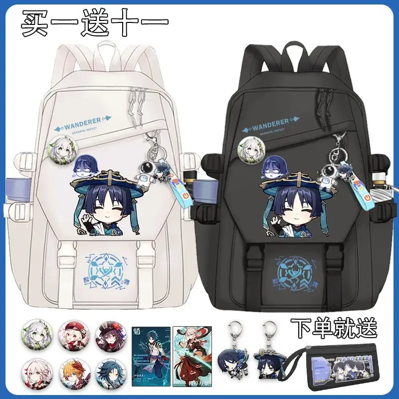 Anime Game GS Impact Wanderer Balladeer Kabukimono Schoolbag Student Backpack Unisex Travel Fashion Shoulder Bag Gift