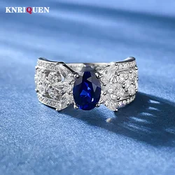 Vintage 100% 925 Real Silver 5*7mm Sapphire Lab Diamond Rings for Women Gemstone Wedding Band Party Fine Jewelry Birthday Gift