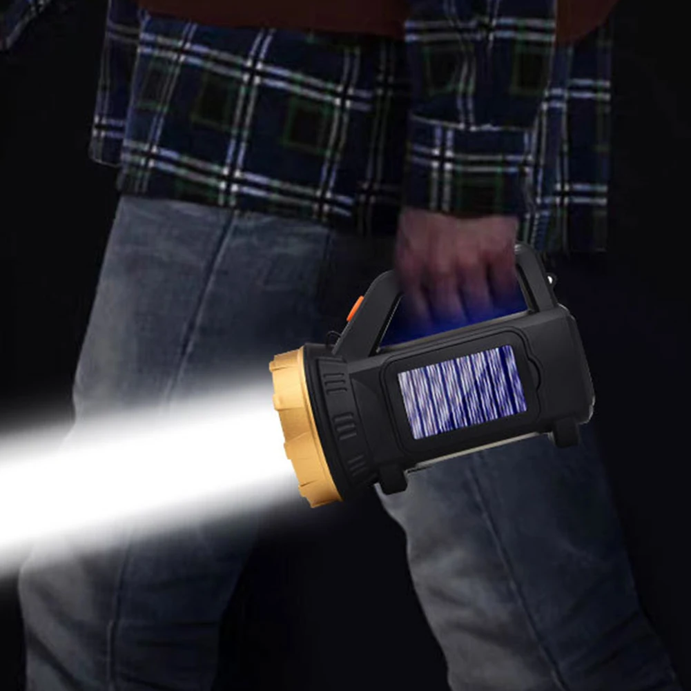 

Solar Powered LED Handheld Flashlight Has Side Lights Tactical Spot Light Camping Strong Flashlight for Outdoor Hiking Fishing