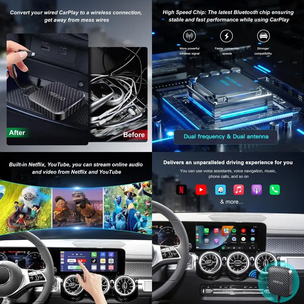 CarPlayBox اللاسلكي مع بطاقة Netflix/YouTube/TF تحويل CarPlay السلكي إلى محول لاسلكي لسيارة سلكية أصلية لعام 2017 وما فوق