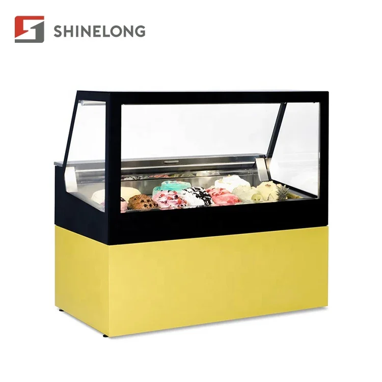 Professional Glass Door Ice Cream Dipping Display Cabinets