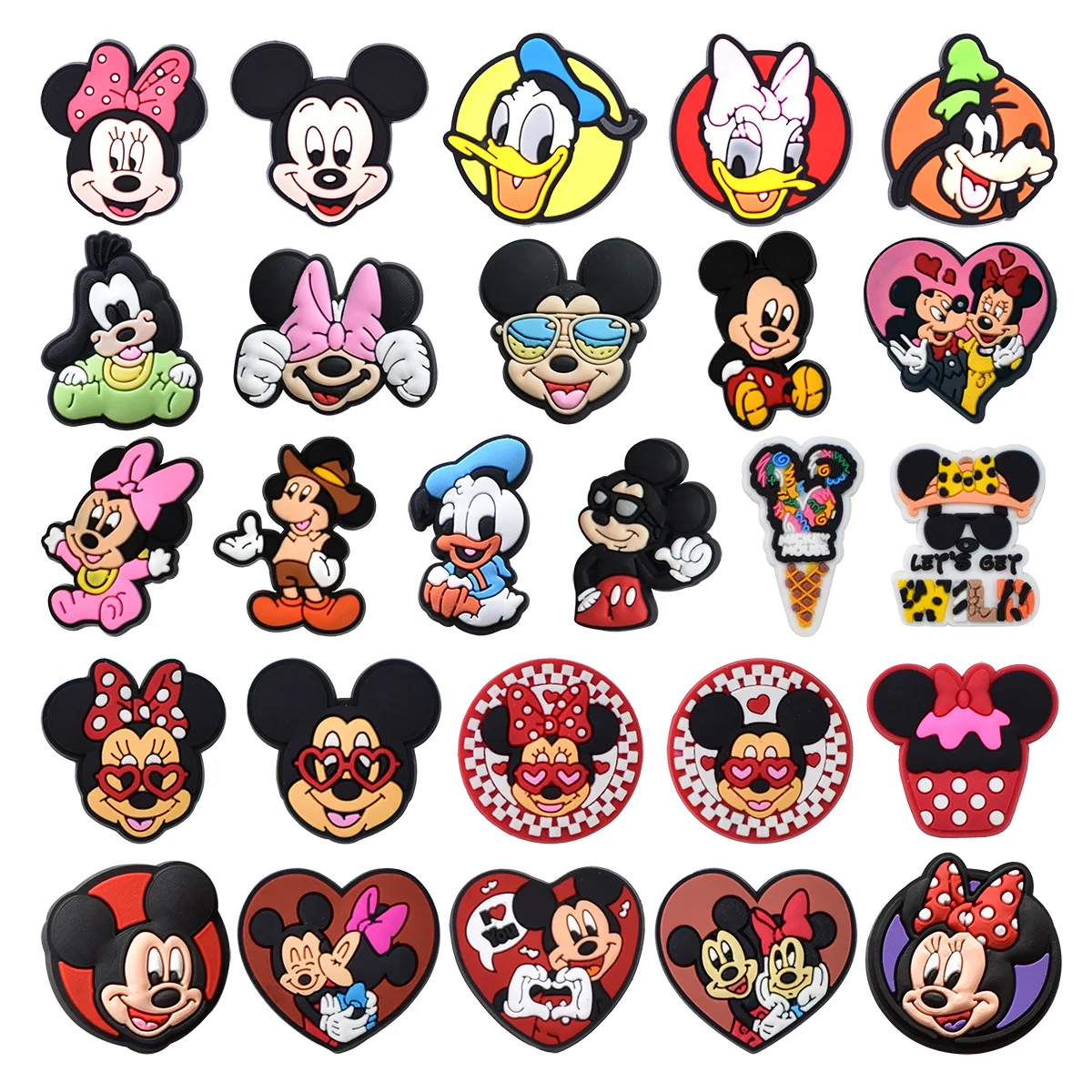 26Pcs Set Mickey Minnie Family series Couple Soft PVC For Slides Sandals DIY Custom Accessories Shoe Charms corc decoration