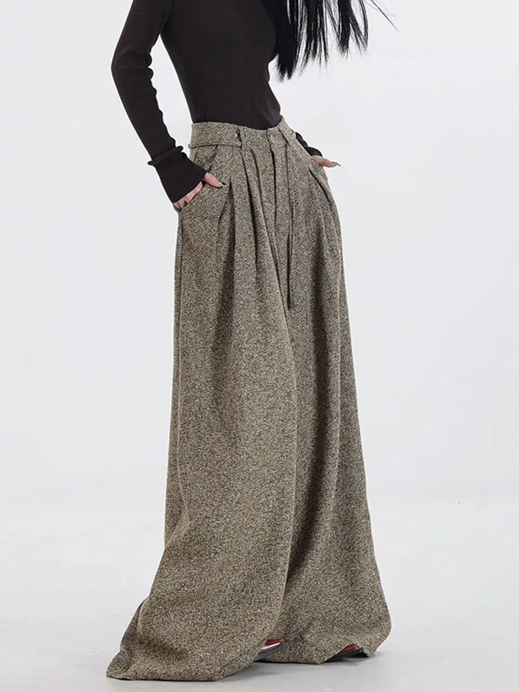 

Fashion High-waisted Woolen Wide-leg Pants Women's Autumn and Winter New Loose and Lazy Casual Pants