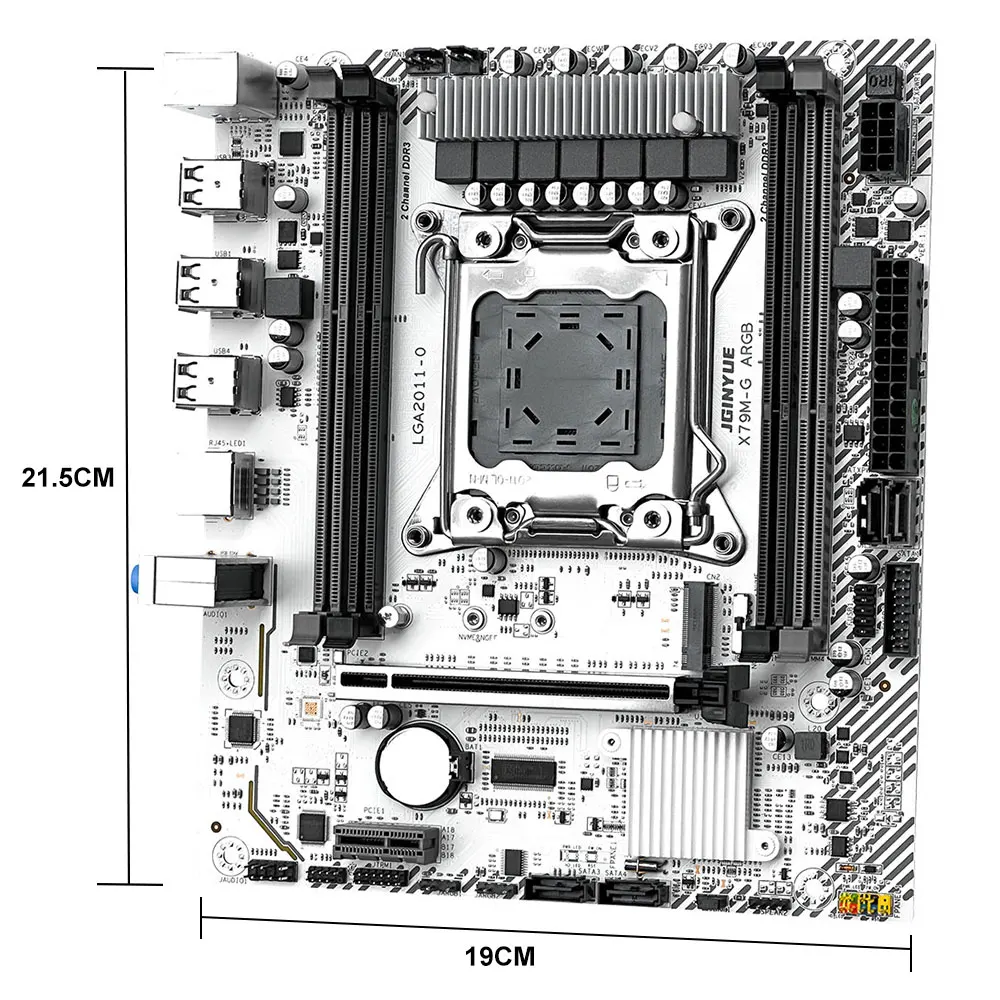 JGINYUE X79 ARGB LGA 2011 M-ATX Mainboard Support Intel Xeon E5 v1 v2 DDR3 Memory 1600MHz 32GB M.2 NVME SATA USB3.0 X79M-PLUS