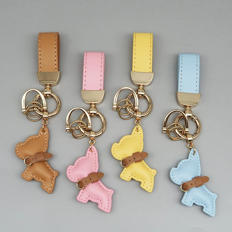 1 Piece Leather French Bulldog Puppy Car Keychain Creative Gift Bag Pendant Ornament Cute Car Key Chain