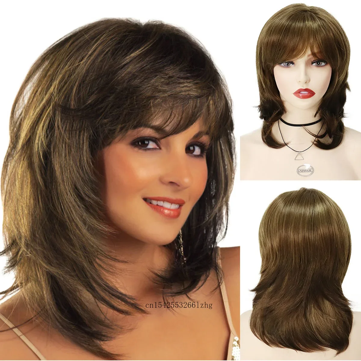 

Synthetic Wigs for Asian Long Natural Straight Hair Replacement Wigs for Daily Use Mommy Wig with Bangs Blonde Old Lady Wig Soft